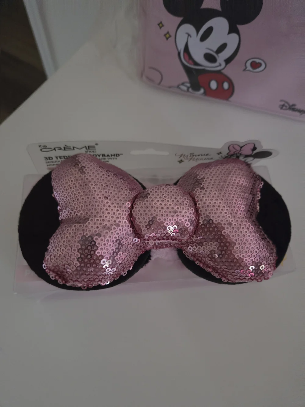 Disney Pink Minnie Mouse Sequin Bow Makeup Pouch & Headband Set